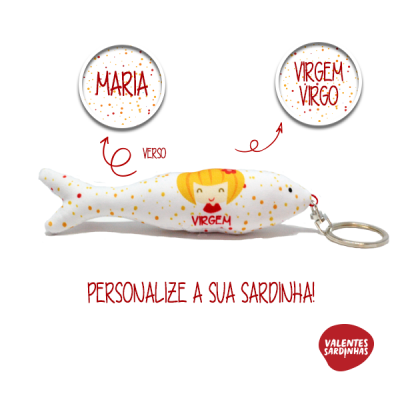 Chaveiro sardinha de tecido personalizado com nome e signo Virgem