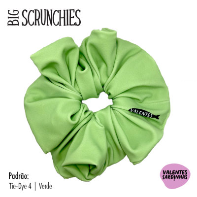 Rabo de cavalo verde claro com etiqueta VALENTES e texto BIG SCRUNCHIES