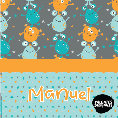 Padrão infantil com monstros coloridos e nome Manuel