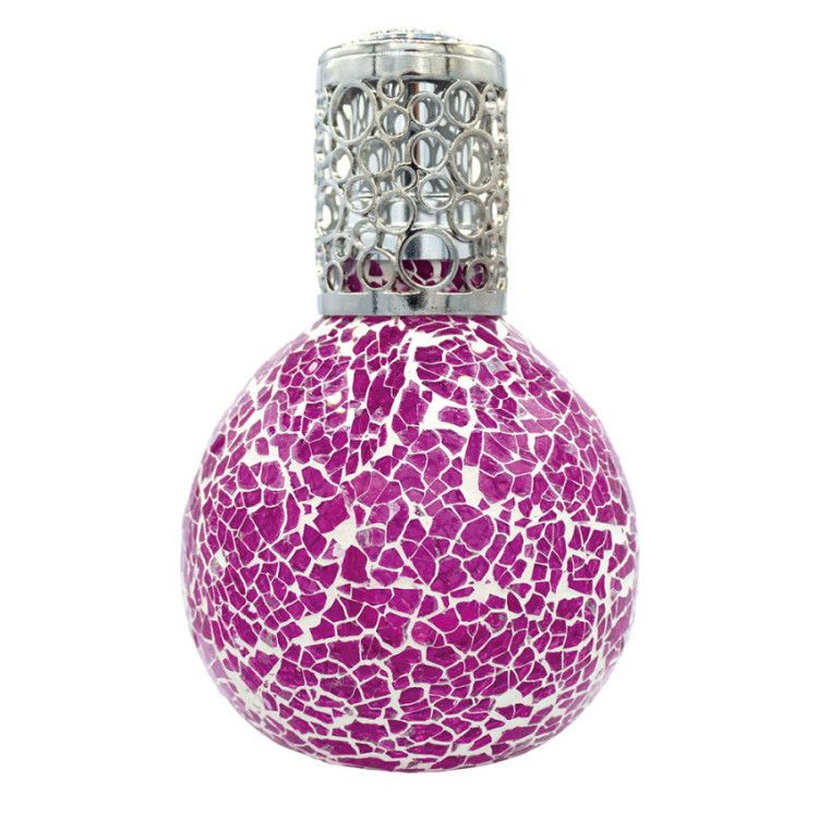 Lâmpada Catalítica Mosaico Rodolita Vela perfumada rosa com tampa metálica prateada