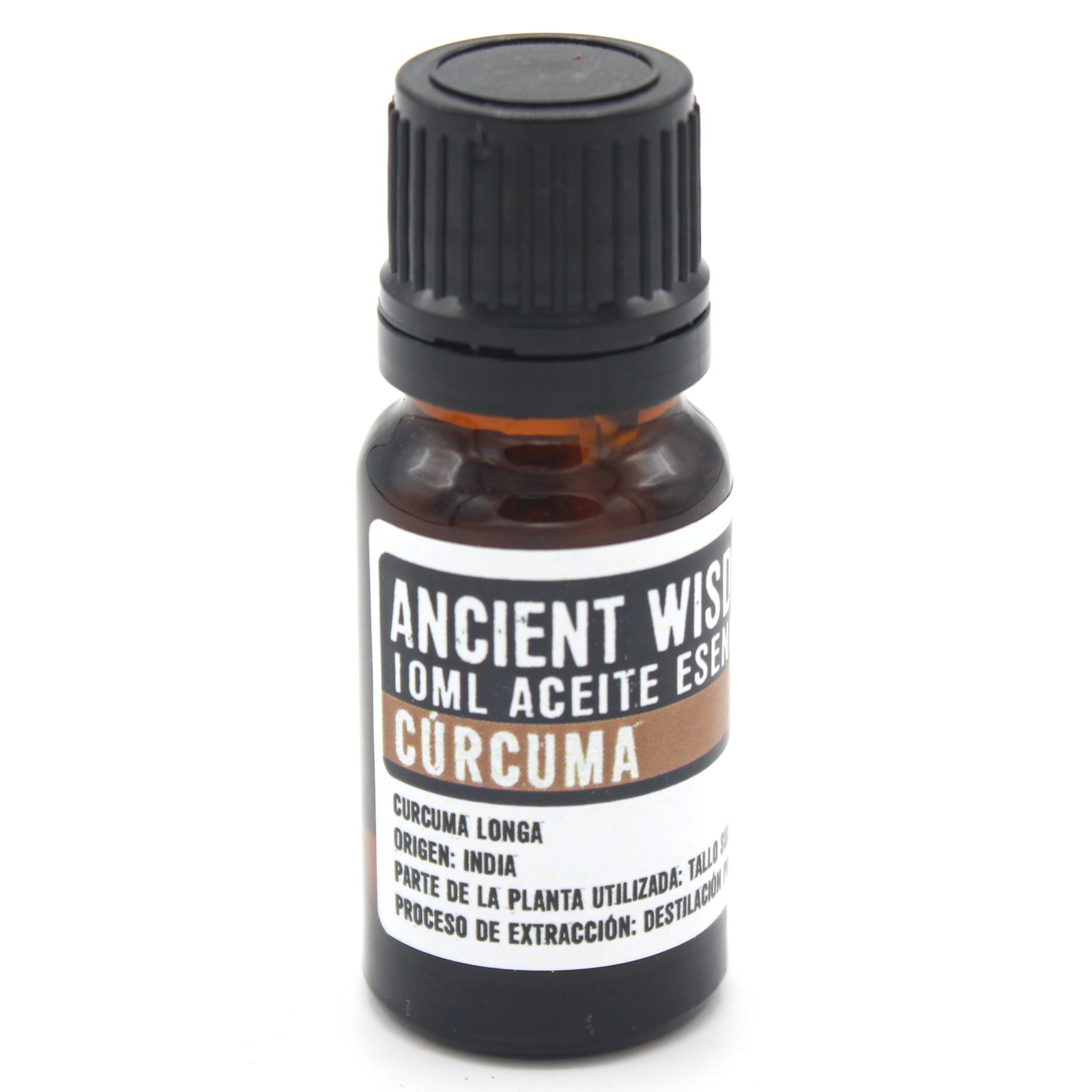 Óleo Essencial Curcuma Frasco de óleo essencial de cúrcuma de 10ml com rótulo branco e tampa preta