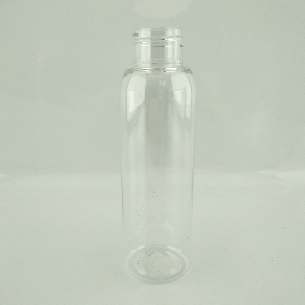 Frasco Transparente Para Cosméticos 100ml Garrafa plástica transparente com tampa de rosca sobre fundo branco