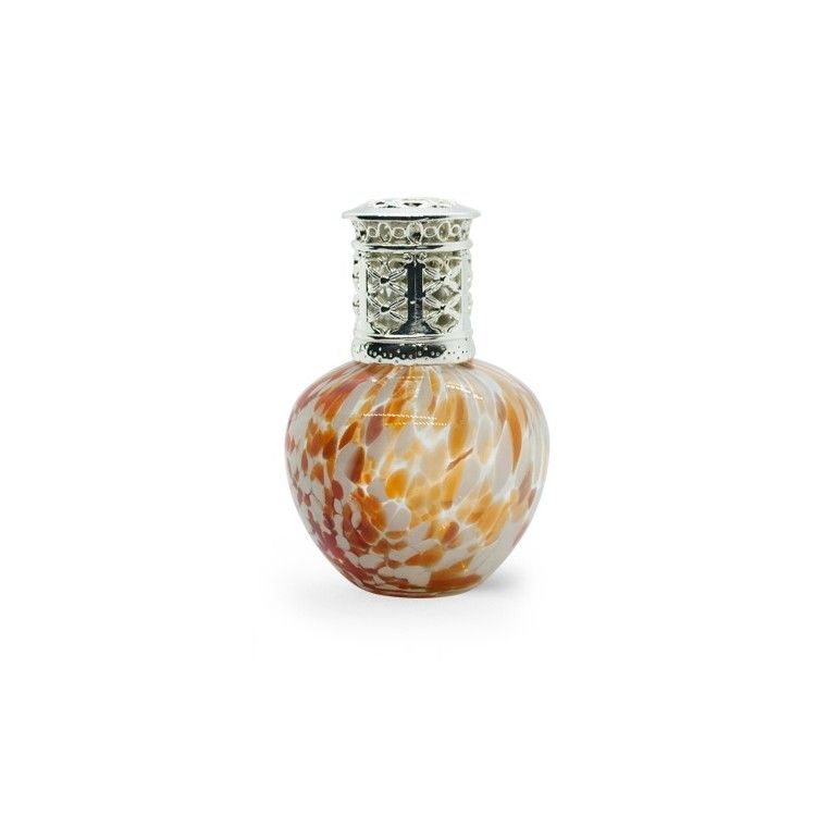 Lâmpada Catalítica Gotas Laranja Frasco decorativo com padrão alaranjado e branco e tampa prateada