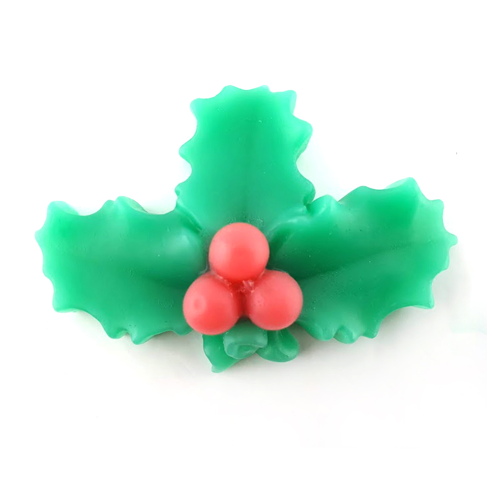 Azevinho 3D em Sabonete Figura decorativa de azevinho verde com bagas vermelhas