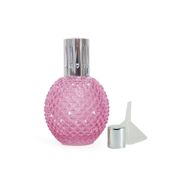 Lâmpada Catalítica Diamante Rosa Frasco de vidro rosa com tampa prateada e acessórios