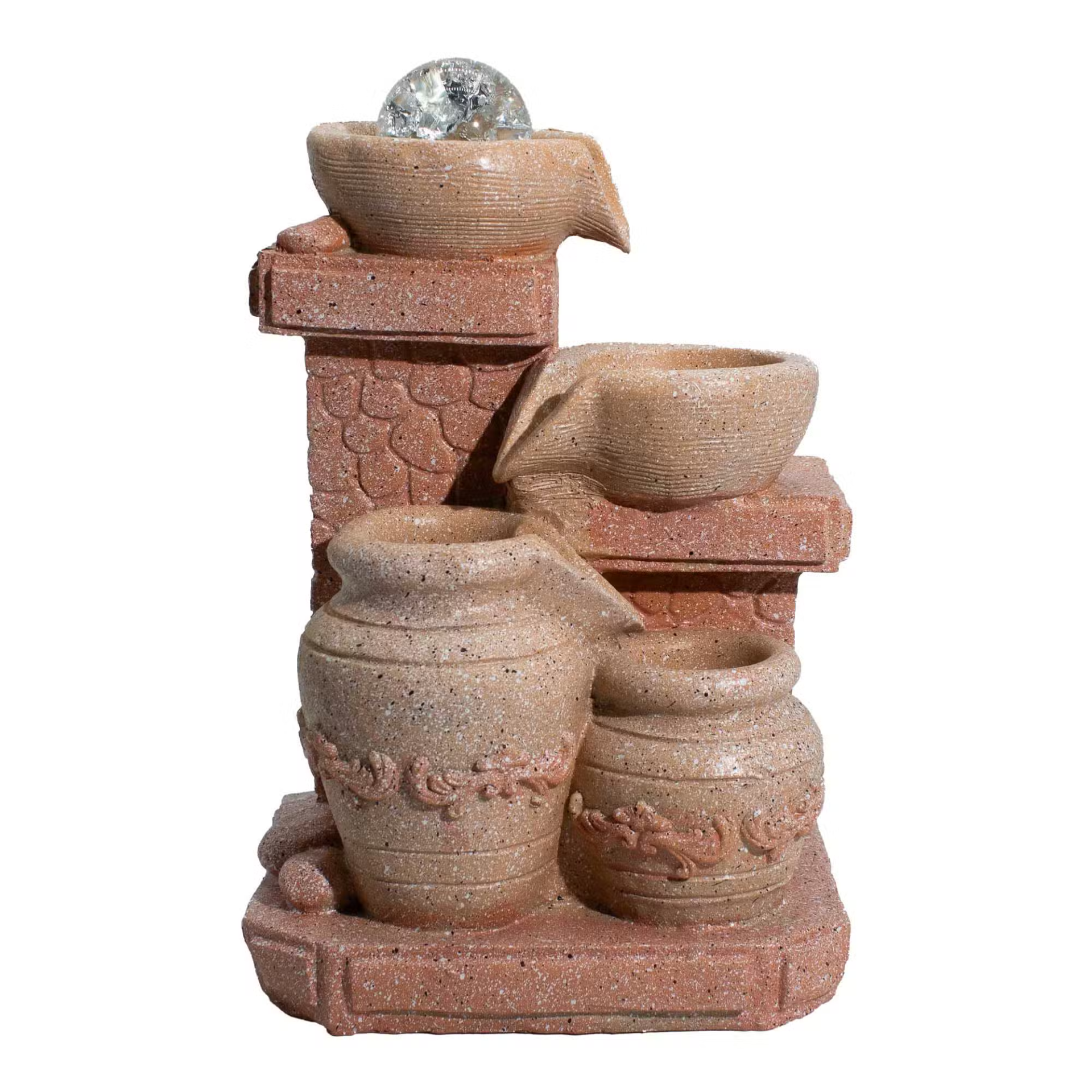 Fonte de Água Feng Shui - Estilo Mediterrâneo Fonte decorativa de cerâmica terracota com esfera de vidro