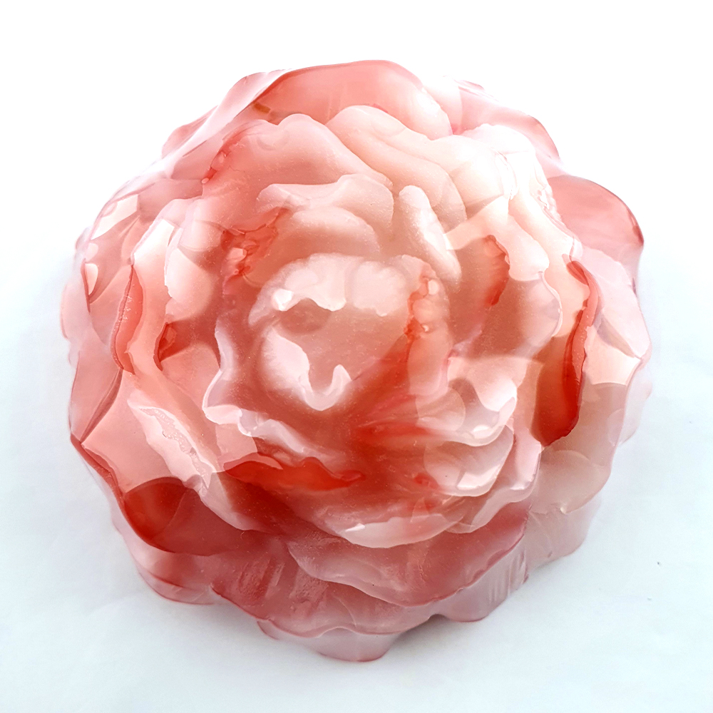 Peonia em Sabonete Flor decorativa rosa translúcida em fundo branco