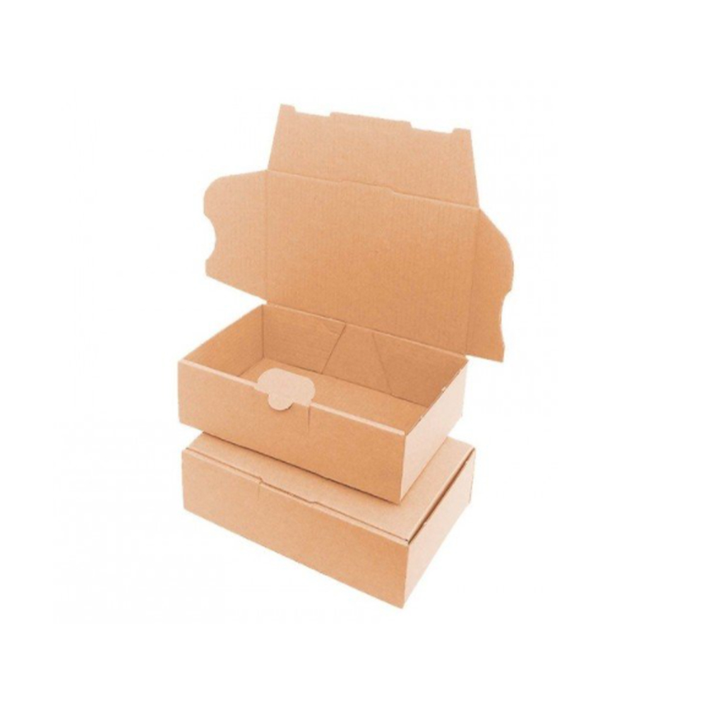 Caixa de Cartão Automontável Caixa de cartão castanha com tampa aberta