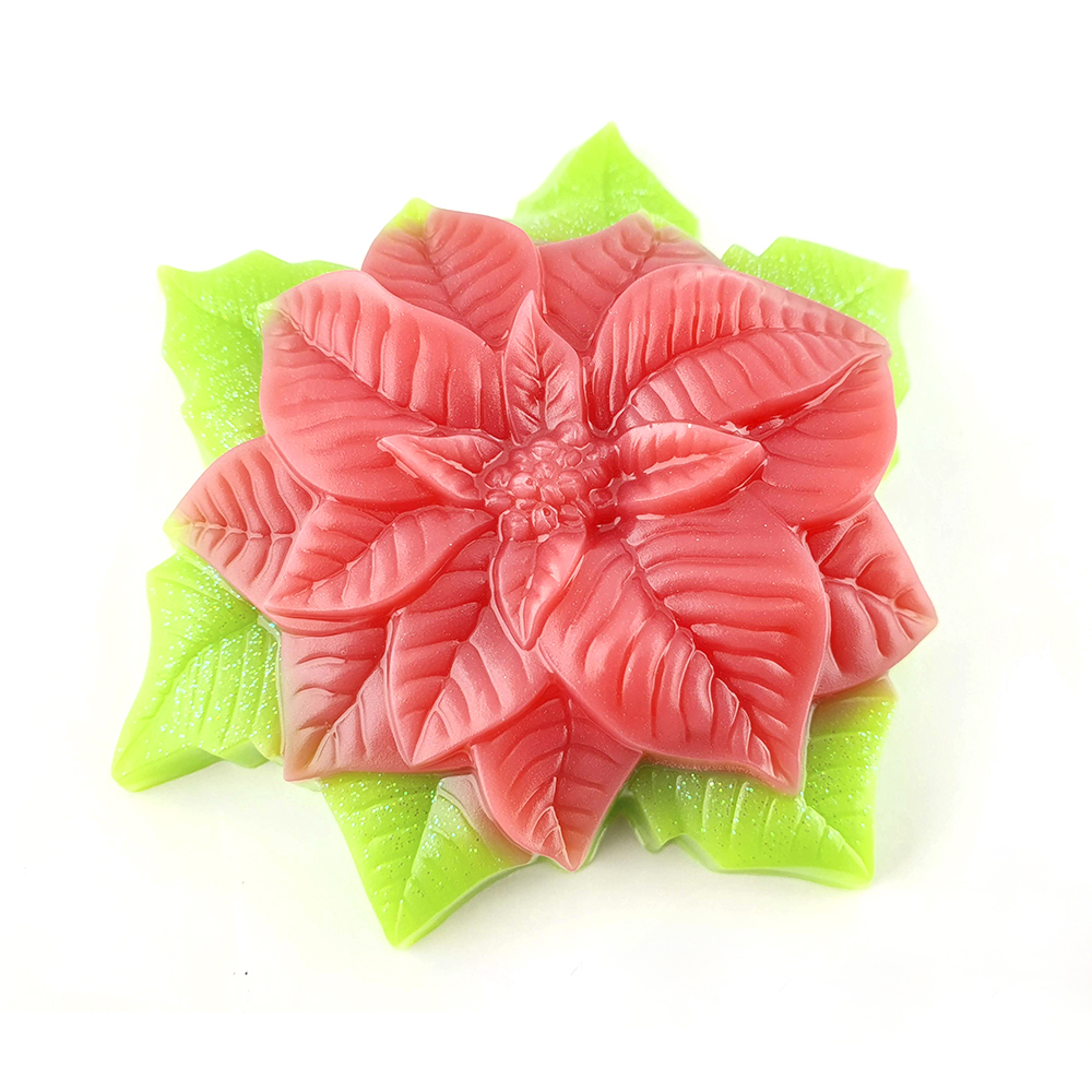 Flor de Natal em Sabonete Sabonete decorativo em forma de flor vermelha com folhas verdes
