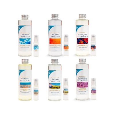 Seis garrafas de fragrância para lâmpada catalítica com diferentes aromas e frascos spray pequenos correspondentes