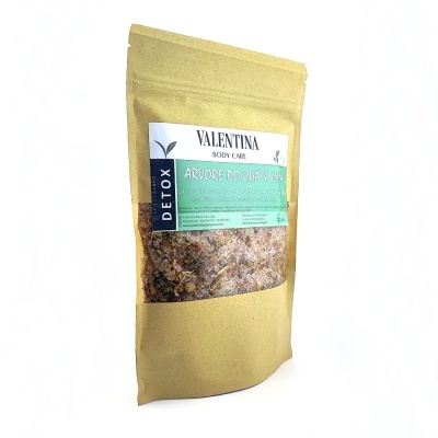 Saco de papel castanho com janela transparente e etiqueta com texto Valentina Body Care