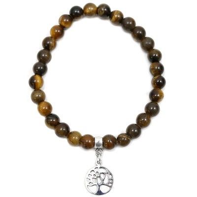 Pulseira de contas em pedra com pendente árvore da vida