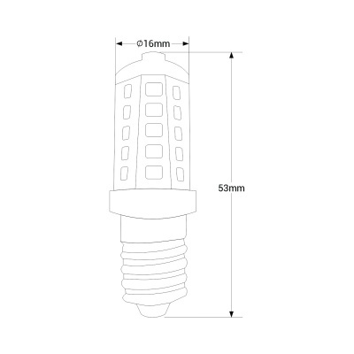 Desenho técnico de lâmpada LED com medidas em milímetros