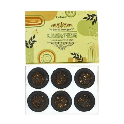 Caixa e discos de incenso Goloka Palo Santo e White Sage