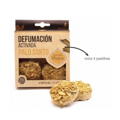 Embalagem castanha clara de pastilhas de defumação Palo Santo com 4 pastilhas