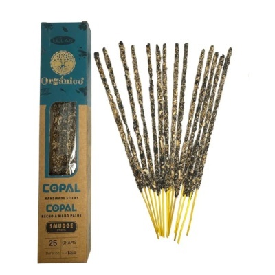 Pacote azul e castanho com varetas de incenso copal feitas à mão