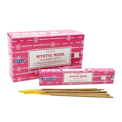 Incenso em pau Satya Mystic Rose com embalagem rosa