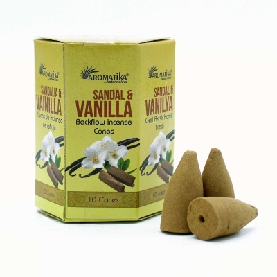 Caixa de incenso Aromatika Sandal & Vanilla com cones castanhos claros