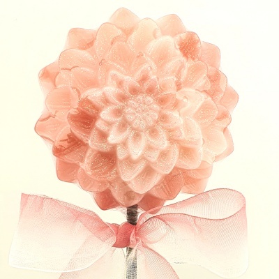 Sabonete em forma de flor cor de rosa com laço de fita
