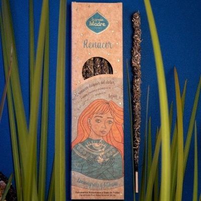Pacote de incenso Renacer com ilustração e vareta negra