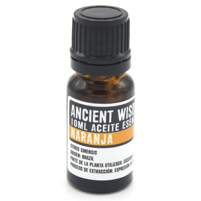 Frasco pequeno de óleo essencial de laranja com rótulo detalhado