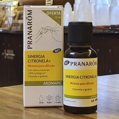 Frasco e embalagem do óleo essencial PRANARÔM Sinergia Citronela+