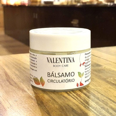 Frasco branco de bálsamo circulatório Valentina Body Care