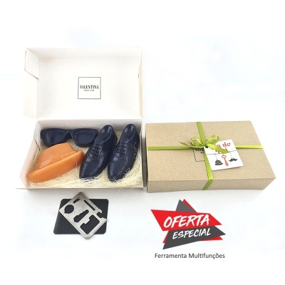 Conjunto de chocolate em forma de sapatos com embalagem e ferramenta multifunções