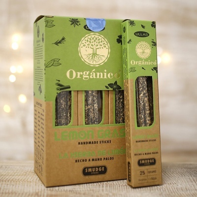 Caixa e embalagem de sticks orgânicos de incenso de erva-príncipe feitas à mão