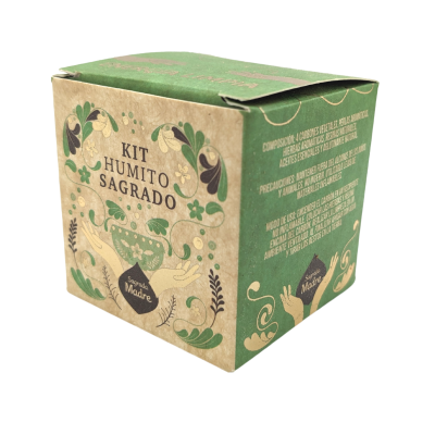 Caixa de kit Kit Humito Sagrado da marca Madre em papel reciclado com design verde e bege