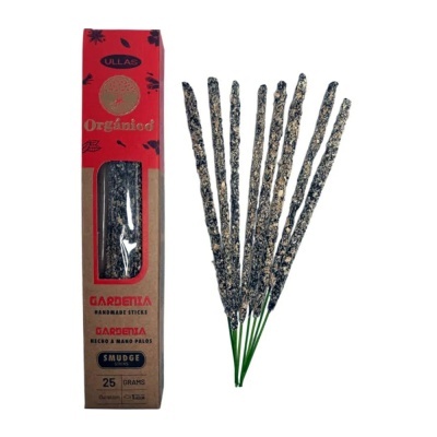Incensos ULLAS Organic Gardenia com caixa e sete varetas escuras granuladas