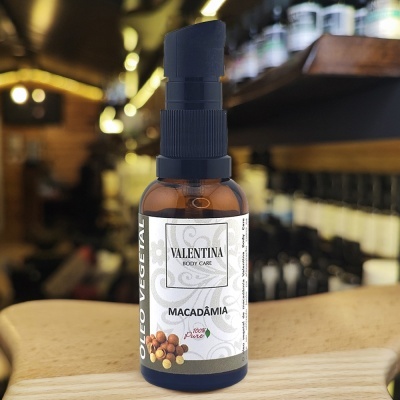 Frasco de óleo vegetal de macadâmia Valentina Body Care com conta-gotas preto