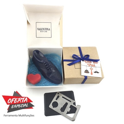 Conjunto de sabonetes em caixa e ferramenta multifunções com embalagem etiquetada Dia do Pai