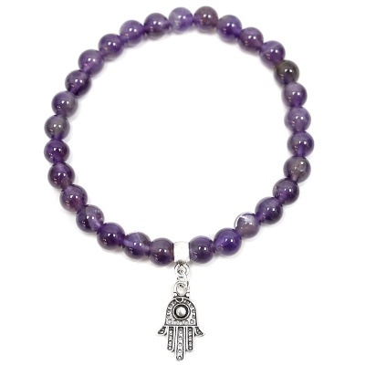 Pulseira de contas de ametista com pendente de mão da Fátima
