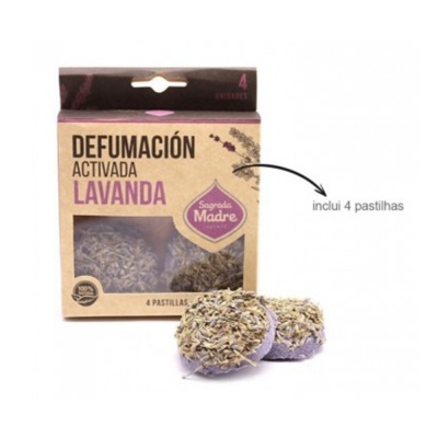 Caixa de defumação ativada lavanda com 4 pastilhas cobertas por flores secas