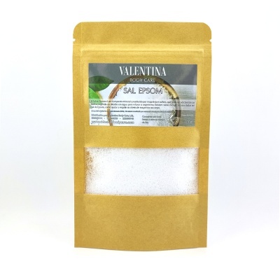 Embalagem de Sal Epsom VALENTINA BODY CARE em saco castanho com janela