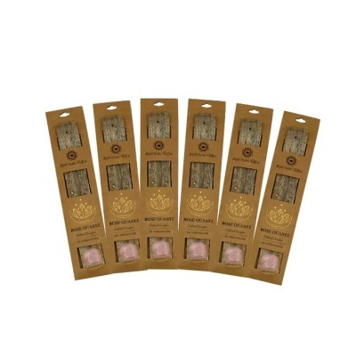Seis embalagens de incenso de sândalo com quartzo rosa