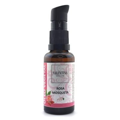 Frasco âmbar com doseador preto de óleo vegetal Valentina Rosa Mosqueta