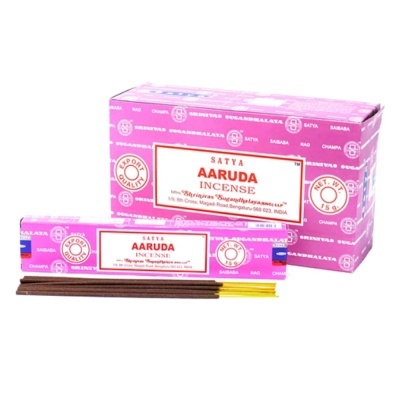 Caixa rosa de incenso Satya Aaruda com varetas de incenso marrom