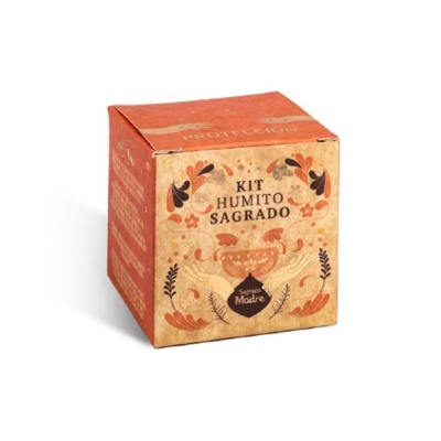 Caixa decorativa de cartão com texto 'KIT HUMITO SAGRADO'
