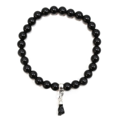 Pulseira de contas pretas com pendente de mão preta