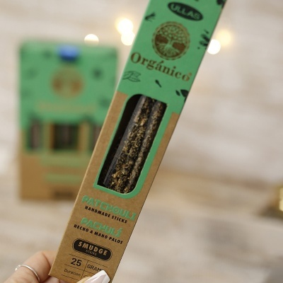 Caixa de incenso artesanal Patchouli com janela e rótulos