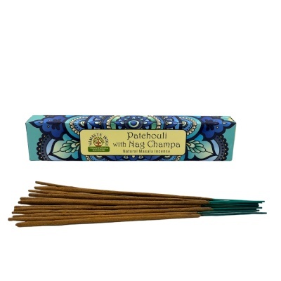 Paus de incenso Patchouli with Nag Champa com caixa azul decorada