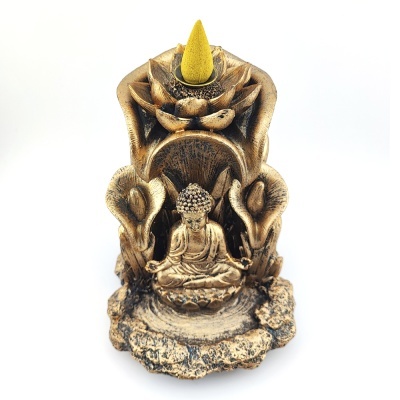 Incensário decorativo com figura de Buda e suporte para cone de incenso amarelo
