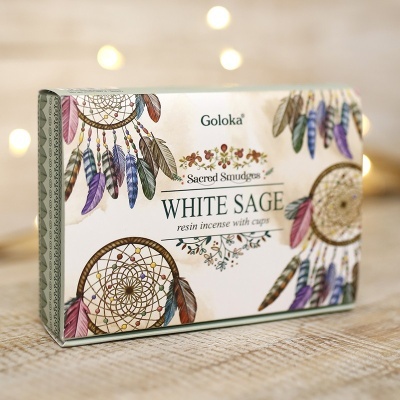 Embalagem de incenso Goloka Sacred Smudges White Sage com design de captadores de sonhos e penas