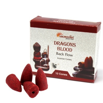 Caixa de incenso Aromatika Dragons Blood com cones vermelhos escuros