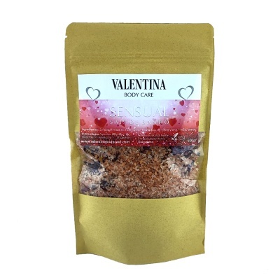 Embalagem de produto VALENTINA BODY CARE com cristais castanho-avermelhados