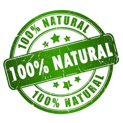 Selo verde com texto 100% NATURAL em carimbo