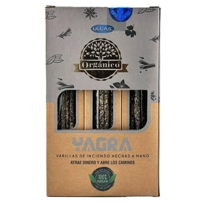 Caixa de varinhas de incenso orgânico feitas à mão com texto em espanhol