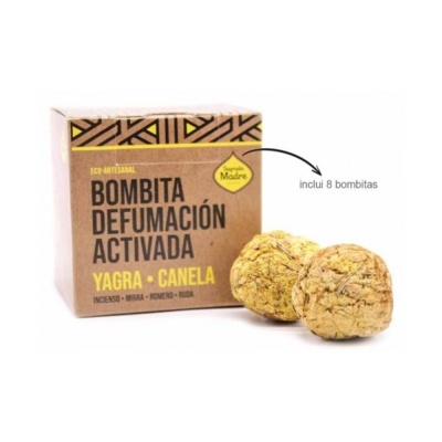 Caixa de bombitas de defumação activada Yagra Canela com duas bombitas ao lado.